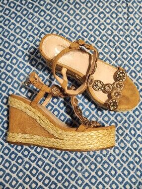 Gold&Gold Genuine Leather Bejeweled Wedges- EU Size 38